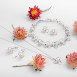 Flower Petal Hook Earrings in Silver & White Pearl