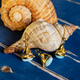 Sailboat / Boat / Yacht Drop Earrings in Silver with 24ct Gold and Larimar