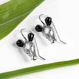 Zebra Hook Earrings in Silver and Cherry Amber