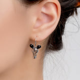 Zebra Hook Earrings in Silver and Cherry Amber