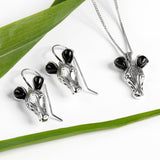 Zebra Hook Earrings in Silver and Cherry Amber