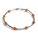 Bead Tube Bracelet in Silver and Cognac Amber