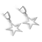 Textured Sparkling Star Drop Earrings in Silver
