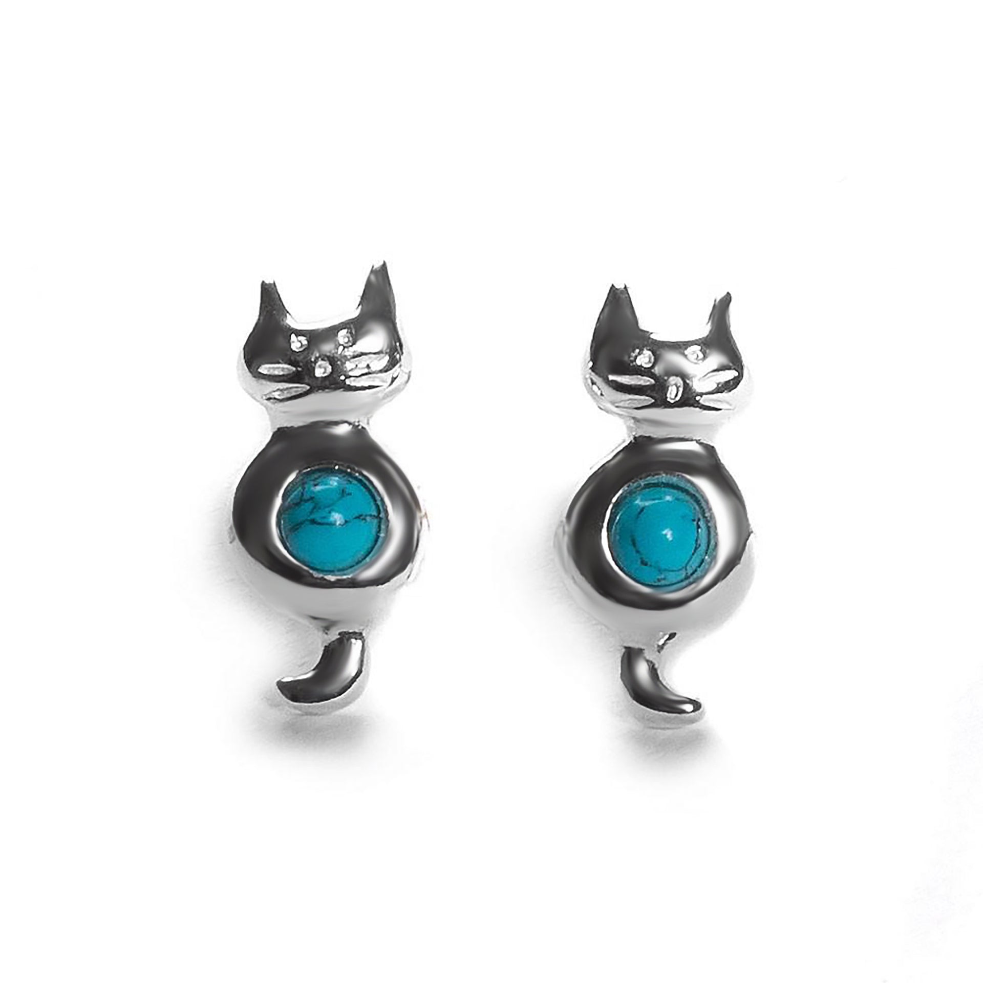 Sitting Cat Stud Earrings Silver