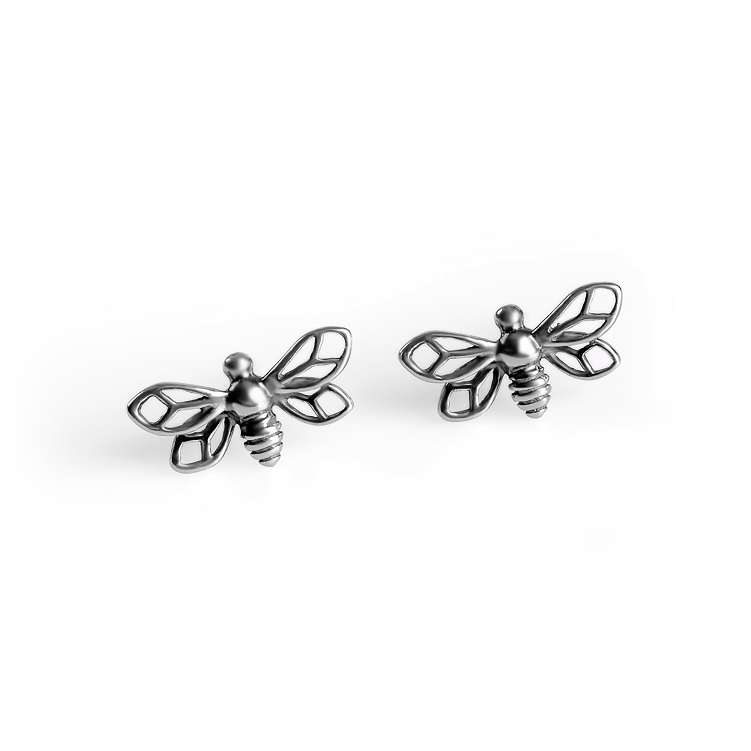 Miniature Bumble Bee Stud Earrings in Silver with 24ct Gold