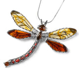 Exotic Dragonfly Necklace in Silver and Amber