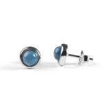 Small Round Stud Earrings in Silver and Owyhee Blue Opal