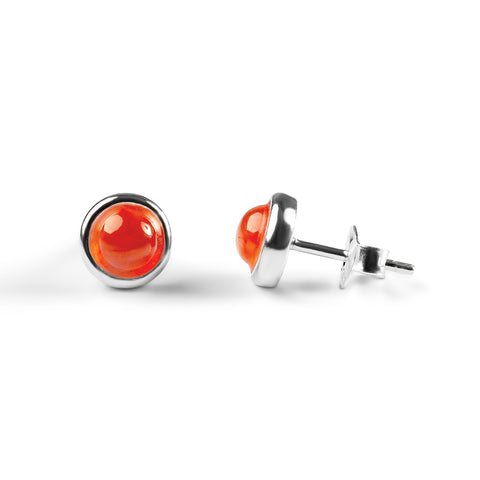 Small Round Stud Earrings in Silver and Carnelian