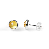 Small Round Stud Earrings in Silver and Citrine