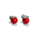 Circle Stud Earrings in Silver and Coral