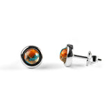 Small Round Stud Earrings in Silver and Copper Turquoise