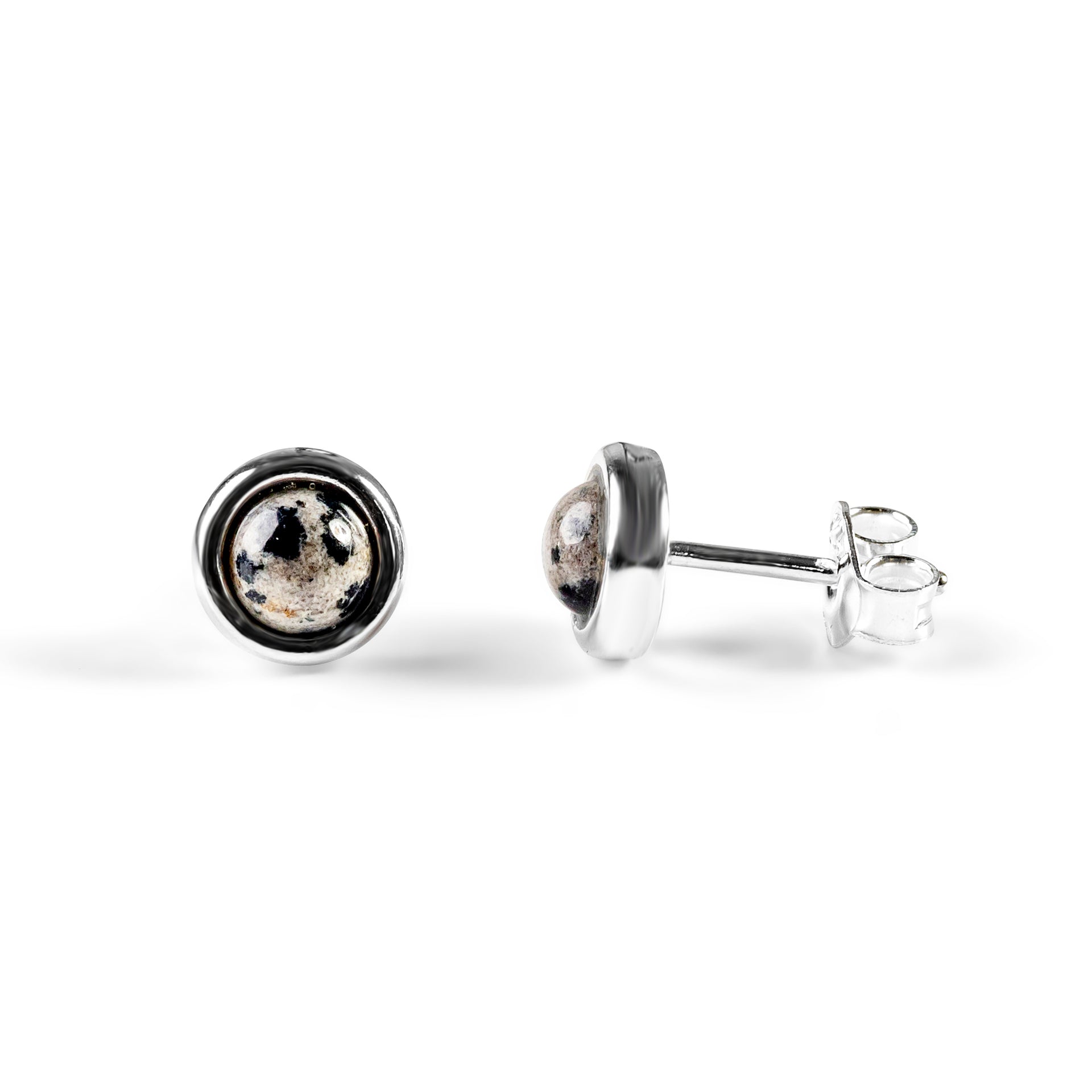 Small Round Stud Earrings Dalmatian Jasper