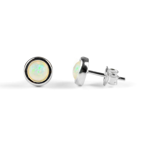 Small Round Stud Earrings in Silver and Ethiopian Opal