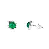 Small Round Stud Earrings in Silver and Green Onyx
