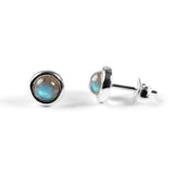 Small Round Stud Earrings in Silver and Labradorite