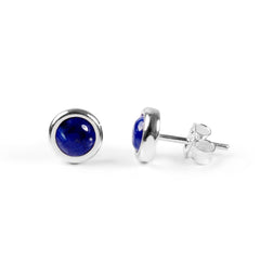 Small Round Stud Earrings in Silver and Lapis Lazuli