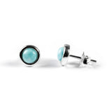 Small Round Stud Earrings in Silver and Larimar