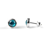 Small Round Stud Earrings in Silver and London Blue Topaz