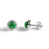 Small Round Stud Earrings in Silver and Malachite