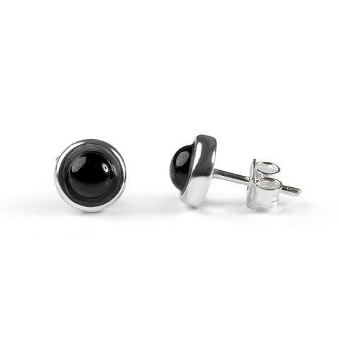 Small Round Stud Earrings in Silver and Black Onyx