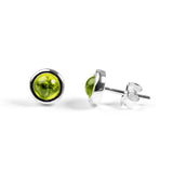Small Round Stud Earrings in Silver and Peridot