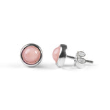 Small Round Stud Earrings in Silver and Pink Opal