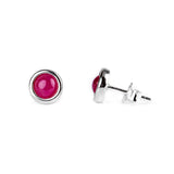 Small Round Stud Earrings in Silver and Ruby