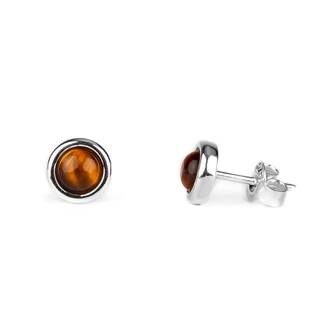 Small Round Stud Earrings in Silver and Tiger's Eye