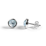 Small Round Stud Earrings in Silver and Blue Topaz