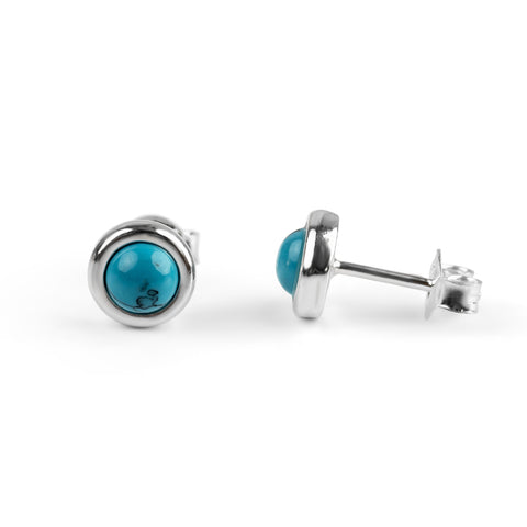 Small Round Stud Earrings in Silver and Turquoise