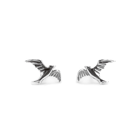 Flying Bird Stud Earrings in Silver