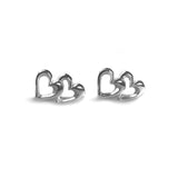 Heart Link Stud Earrings in Silver