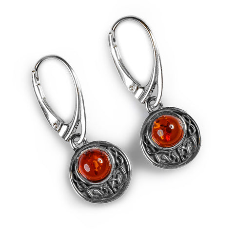 Celtic Circle Earrings in Silver and Amber