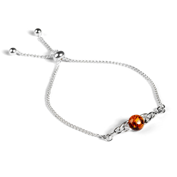 Celtic Style Adjustable Friendship Bracelet in Silver and Amber