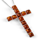 Statement Cross Necklace in Silver and Yellow Amber