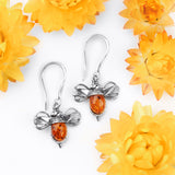 Bumblebee Drop Earrings in Silver and Cognac Amber