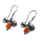 Bumblebee Drop Earrings in Silver and Cognac Amber