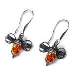 Bumble Bee / Bumblebee Drop Earrings in Silver and Yellow Amber
