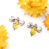 Bumblebee / Bumble Bee Stud Earrings in Silver and Yellow Amber