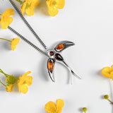 Swooping Swallow Necklace in Silver and Amber