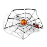 Spider on Web Brooch in Silver and Amber