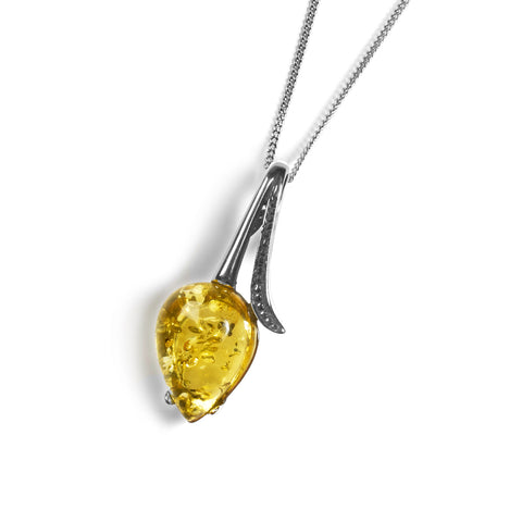 Tulip Necklace in Silver & Yellow Amber