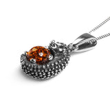Hedgehog Necklace in Silver and Cognac Amber