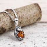 Hedgehog Necklace in Silver and Cognac Amber