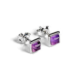 Square Stud Earrings in Silver and Amethyst
