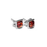 Square Stud Earrings in Silver and Cognac Amber