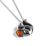 Squirrel Necklace in Silver and Cognac Amber