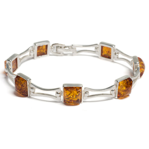 Square Link Bracelet in Silver and Amber