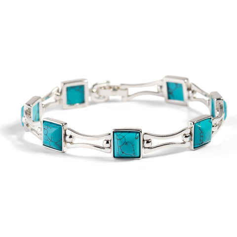 Square Link Bracelet in Silver and Turquoise