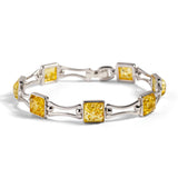 Square Link Bracelet in Silver and Amber